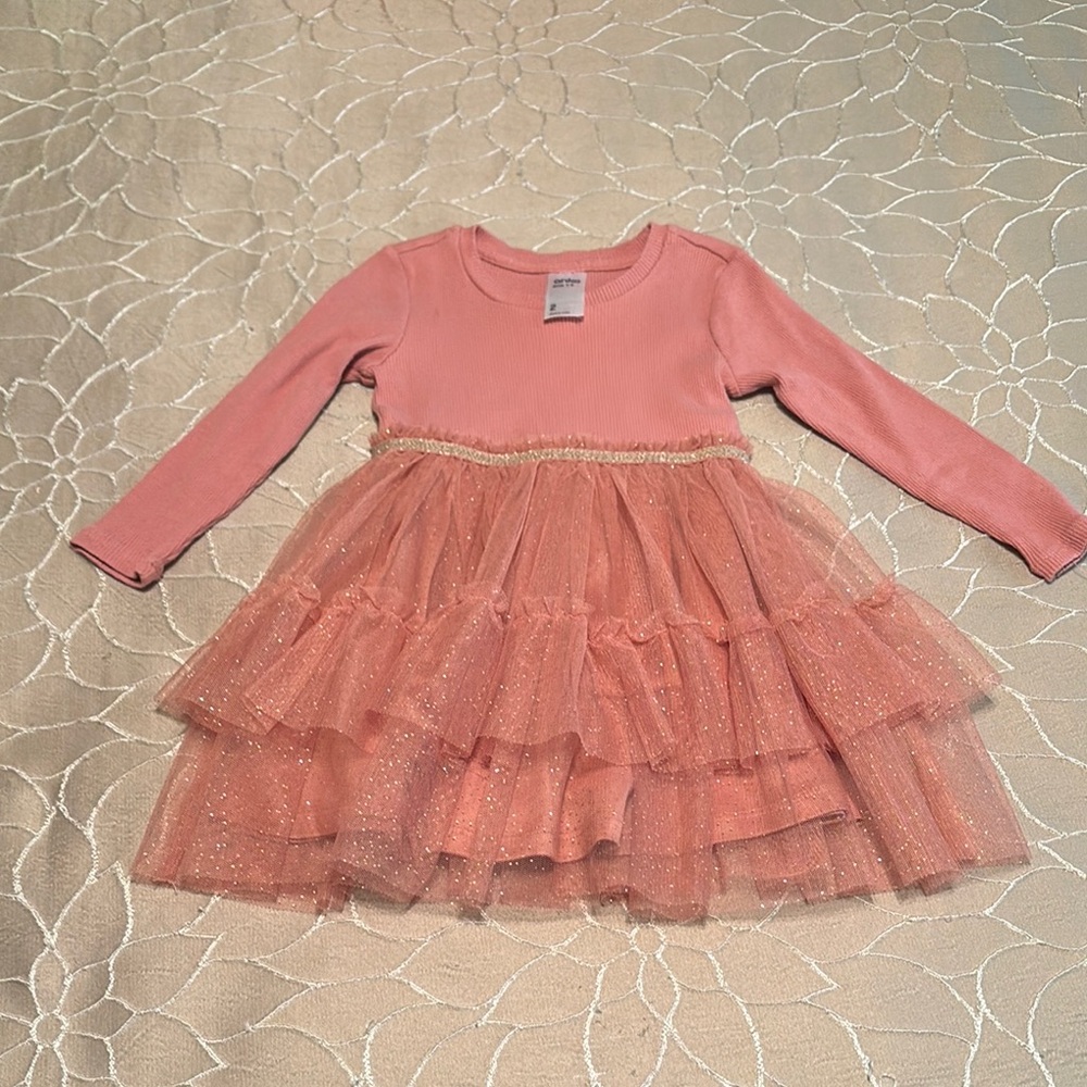 Pink Long Sleeve Tulle Sparkle Toddler Dress